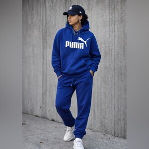 PUMA Blue Hoodie & Jogger Sweatpants Set Logo Tracksuit Women’s L/S